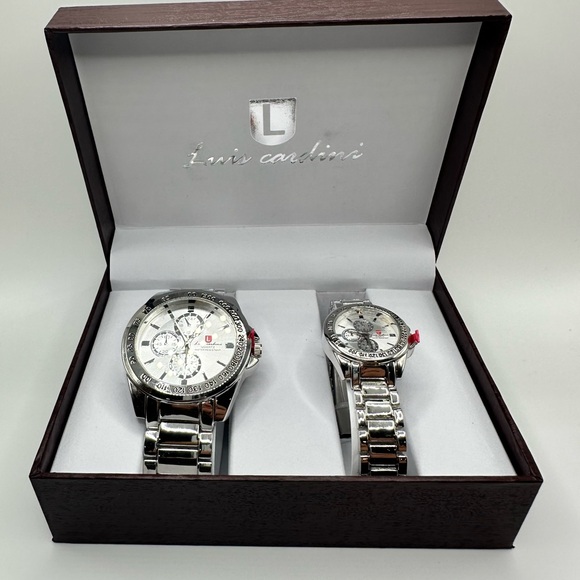 Luis Cardini Silver Men's & Women’s His & Hers Watch Set - Picture 1 of 11